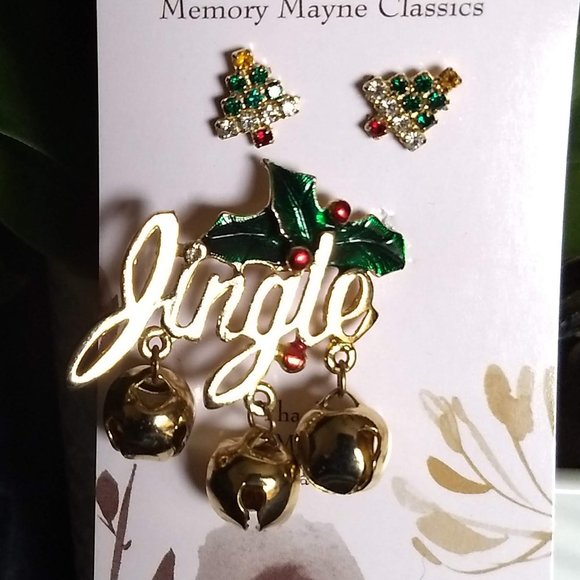 Christmas brooch and earrings jingle vintage